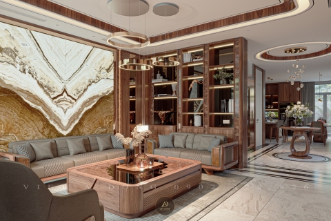 Thiết kế - Thi công nội thất biệt thự gỗ óc chó Vinhomes Grand Park Quận 9 - Anh Thành